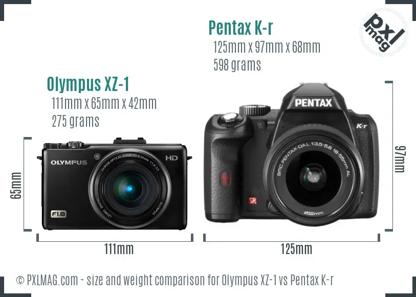 Olympus XZ-1 vs Pentax K-r size comparison