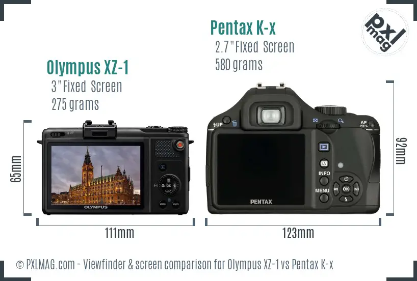 Olympus XZ-1 vs Pentax K-x Screen and Viewfinder comparison