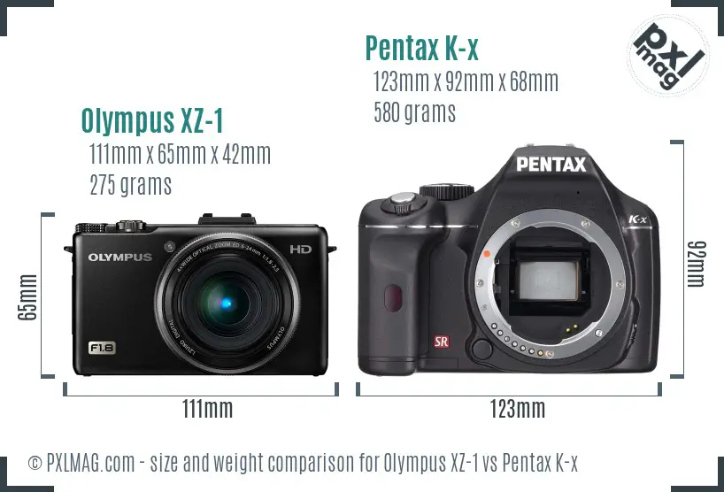 Olympus XZ-1 vs Pentax K-x size comparison