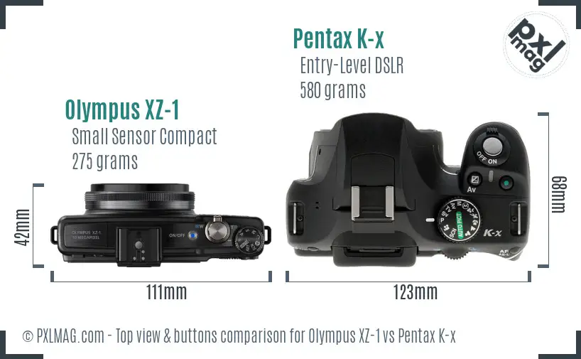 Olympus XZ-1 vs Pentax K-x top view buttons comparison