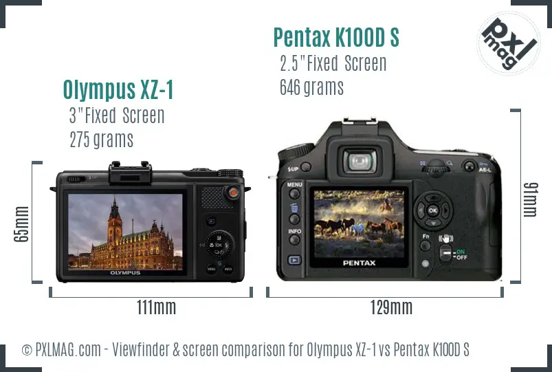 Olympus XZ-1 vs Pentax K100D S Screen and Viewfinder comparison