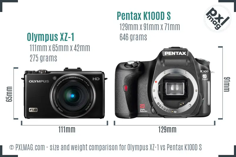 Olympus XZ-1 vs Pentax K100D S size comparison