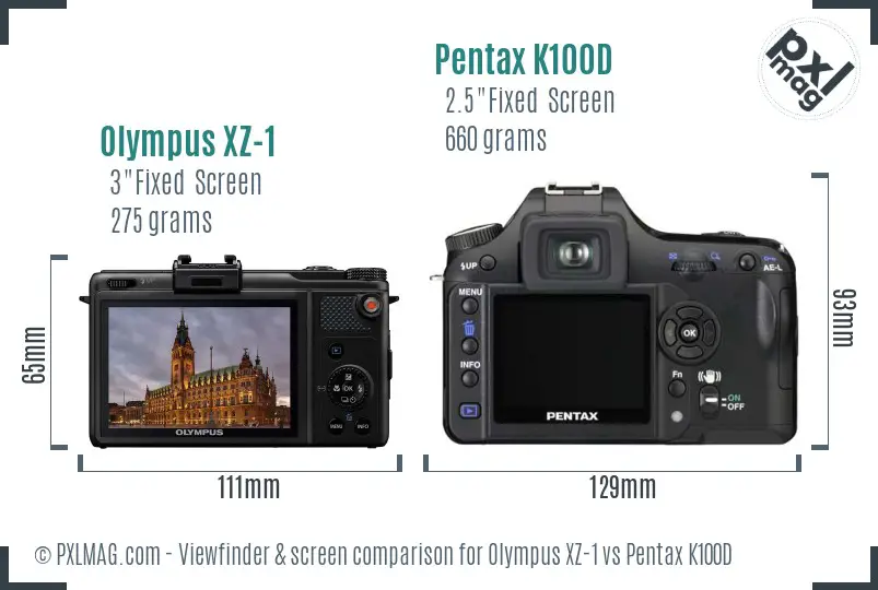 Olympus XZ-1 vs Pentax K100D Screen and Viewfinder comparison