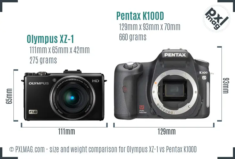 Olympus XZ-1 vs Pentax K100D size comparison