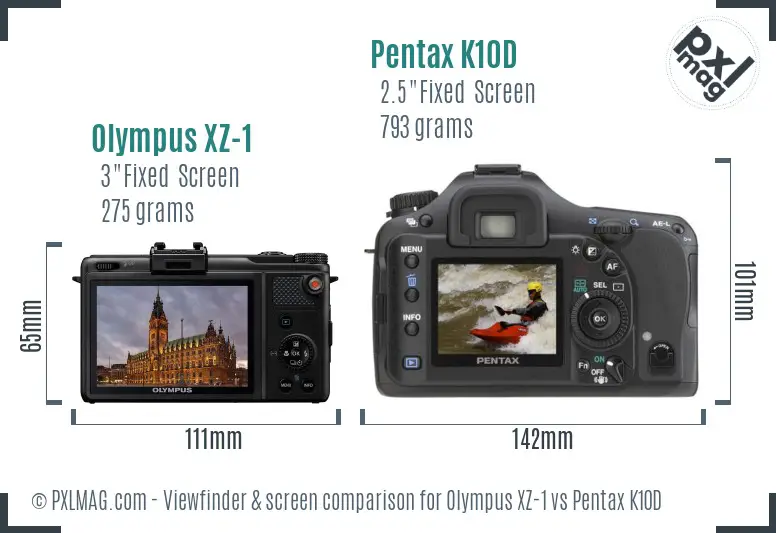 Olympus XZ-1 vs Pentax K10D Screen and Viewfinder comparison