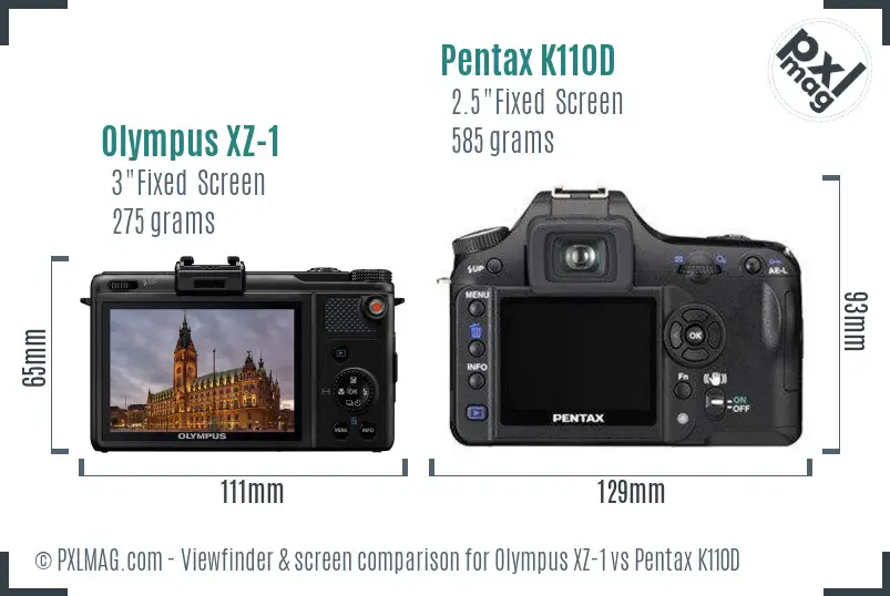 Olympus XZ-1 vs Pentax K110D Screen and Viewfinder comparison