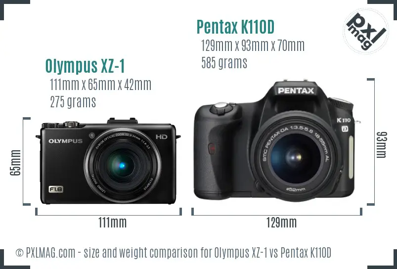 Olympus XZ-1 vs Pentax K110D size comparison