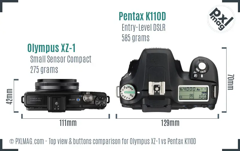 Olympus XZ-1 vs Pentax K110D top view buttons comparison
