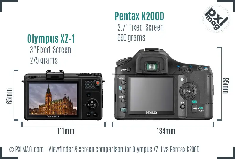 Olympus XZ-1 vs Pentax K200D Screen and Viewfinder comparison