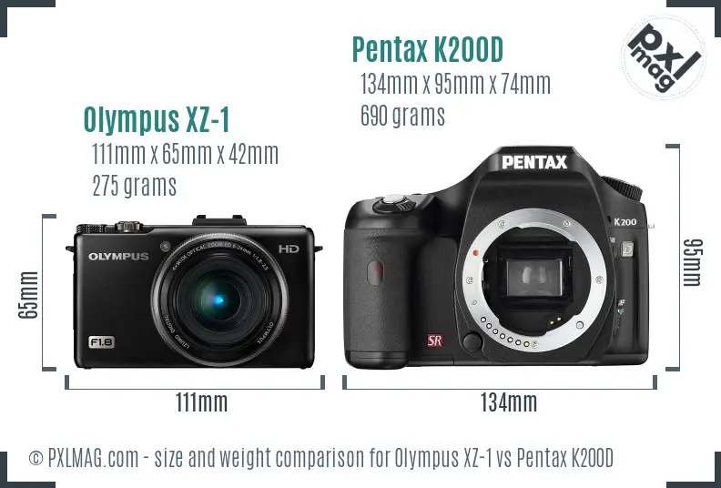 Olympus XZ-1 vs Pentax K200D size comparison