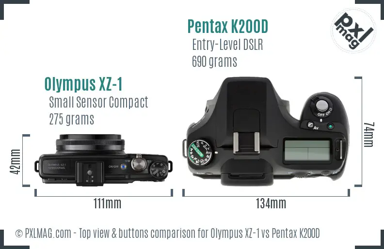Olympus XZ-1 vs Pentax K200D top view buttons comparison