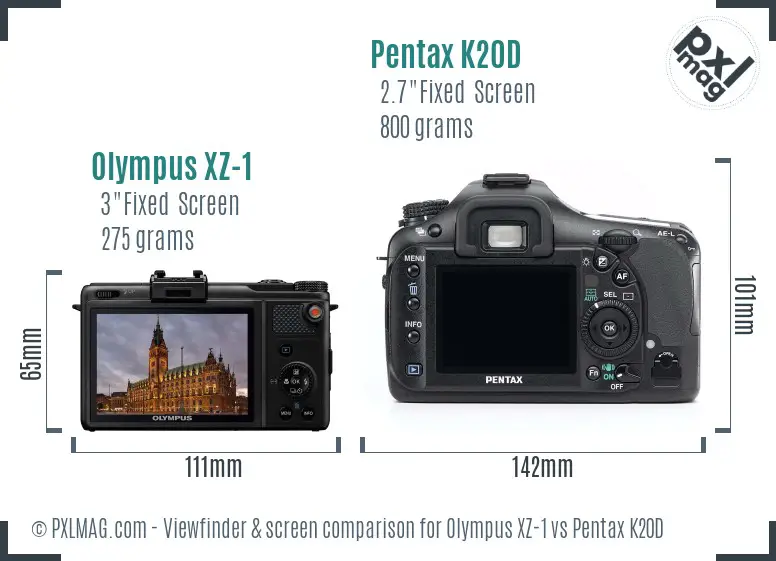 Olympus XZ-1 vs Pentax K20D Screen and Viewfinder comparison