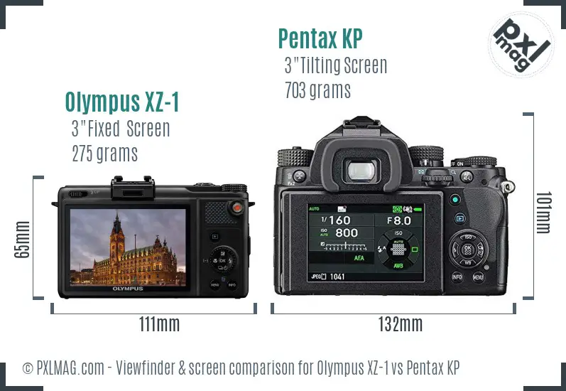 Olympus XZ-1 vs Pentax KP Screen and Viewfinder comparison