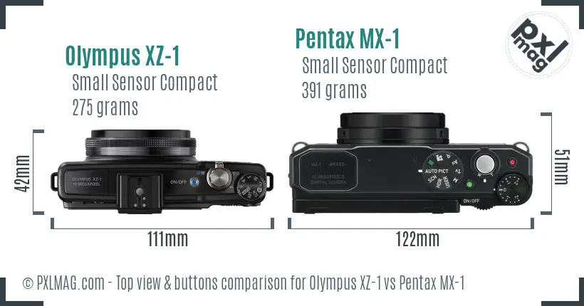 Olympus XZ-1 vs Pentax MX-1 top view buttons comparison
