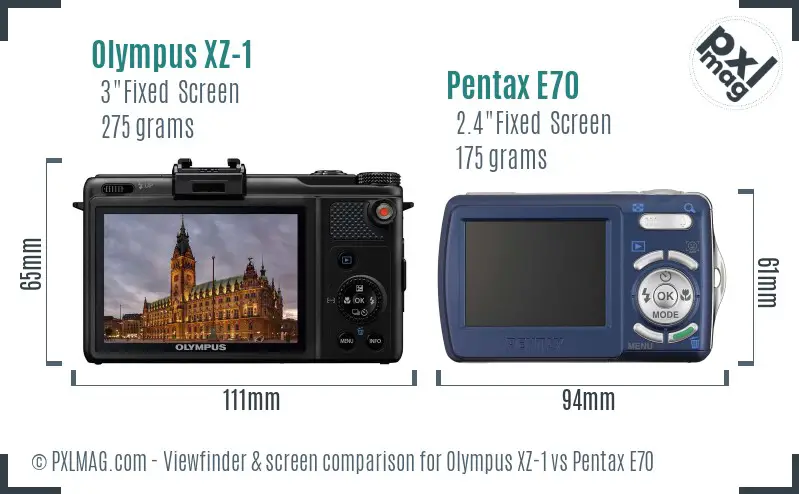 Olympus XZ-1 vs Pentax E70 Screen and Viewfinder comparison