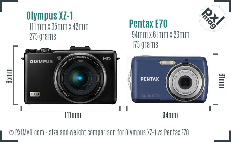 Olympus XZ-1 vs Pentax E70 size comparison