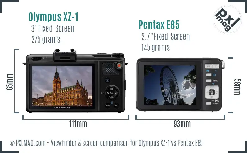 Olympus XZ-1 vs Pentax E85 Screen and Viewfinder comparison