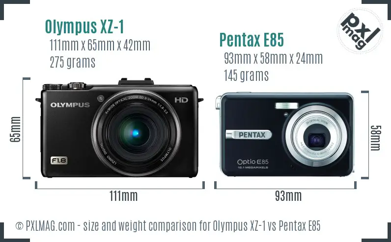 Olympus XZ-1 vs Pentax E85 size comparison