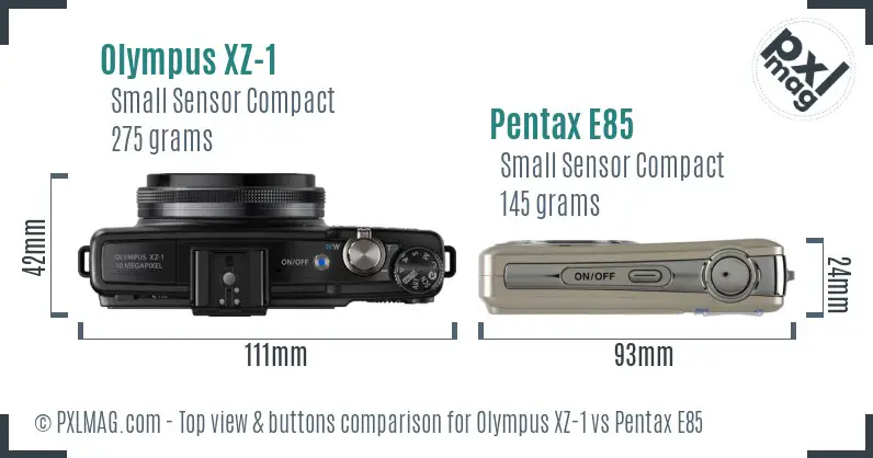 Olympus XZ-1 vs Pentax E85 top view buttons comparison