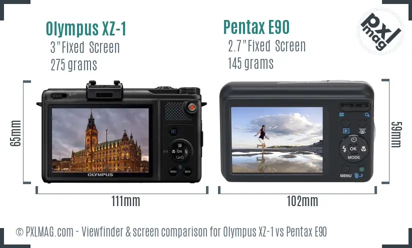 Olympus XZ-1 vs Pentax E90 Screen and Viewfinder comparison