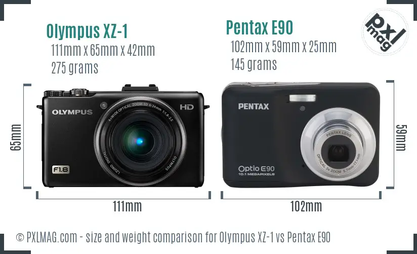 Olympus XZ-1 vs Pentax E90 size comparison