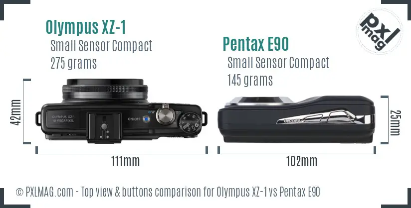 Olympus XZ-1 vs Pentax E90 top view buttons comparison