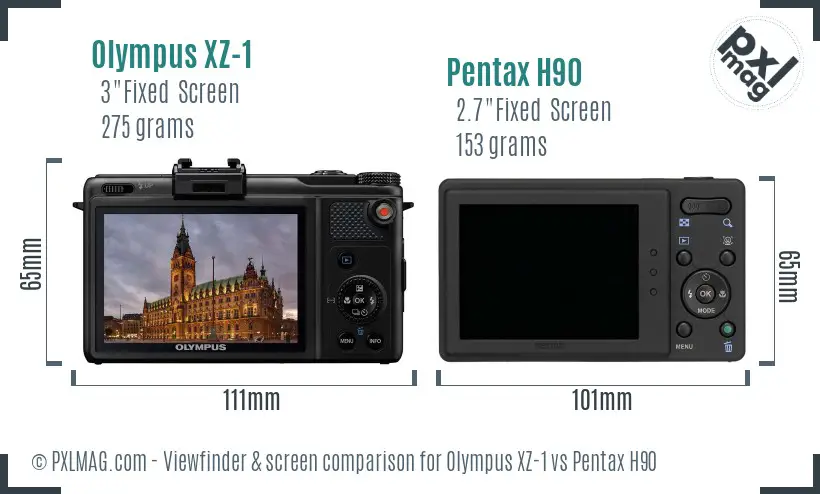 Olympus XZ-1 vs Pentax H90 Screen and Viewfinder comparison