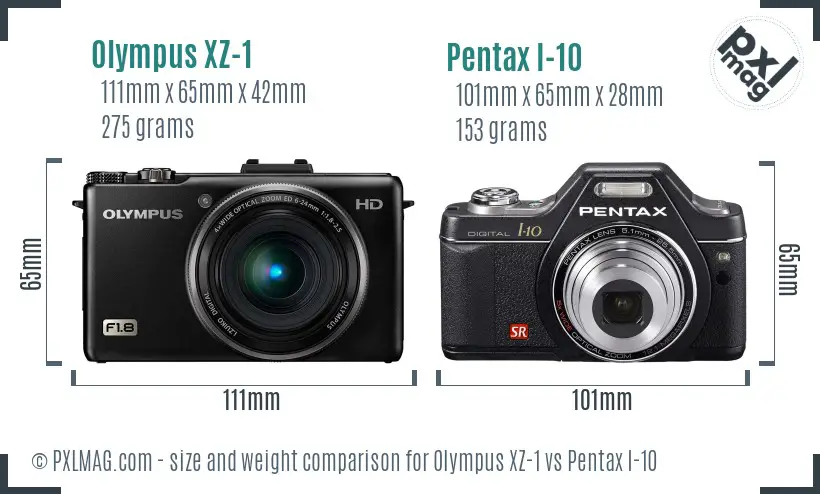 Olympus XZ-1 vs Pentax I-10 size comparison