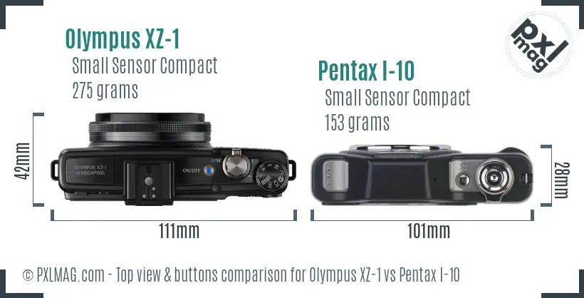 Olympus XZ-1 vs Pentax I-10 top view buttons comparison