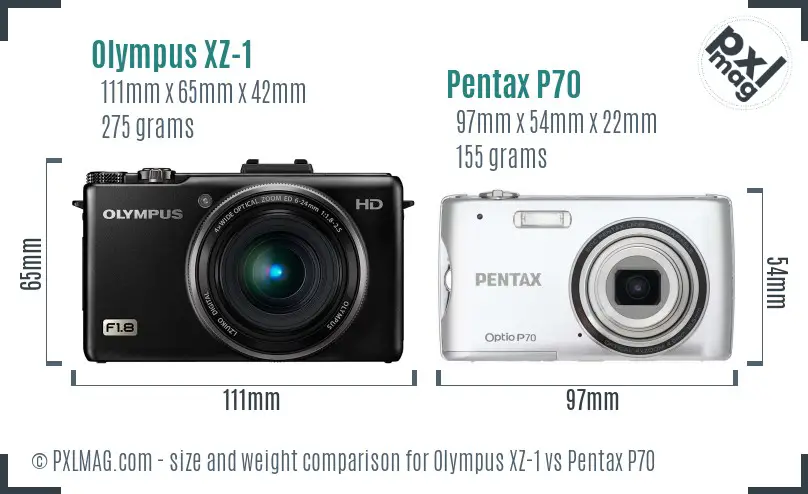 Olympus XZ-1 vs Pentax P70 size comparison