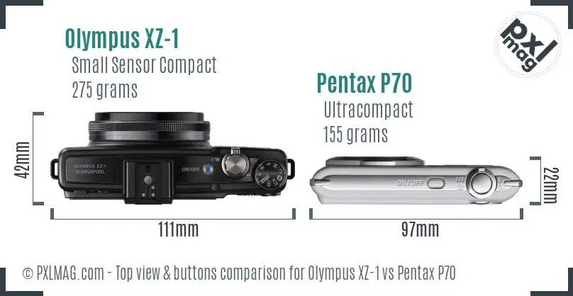 Olympus XZ-1 vs Pentax P70 top view buttons comparison