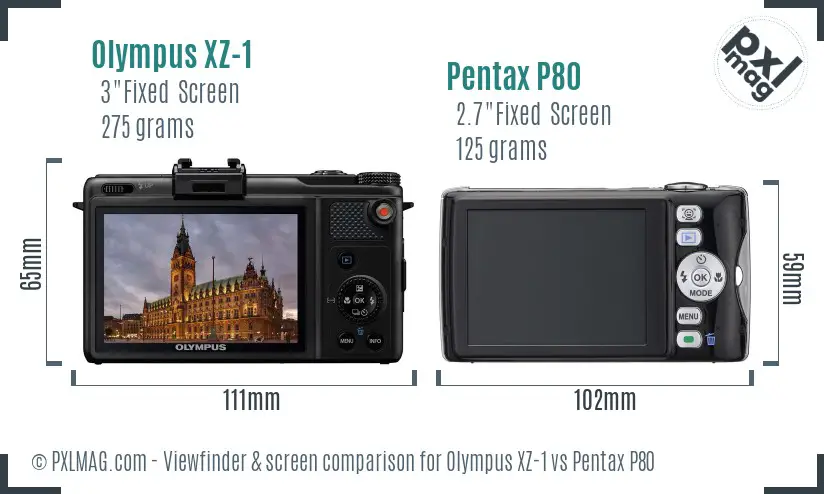 Olympus XZ-1 vs Pentax P80 Screen and Viewfinder comparison