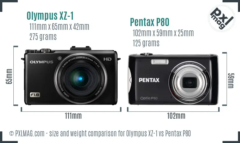 Olympus XZ-1 vs Pentax P80 size comparison