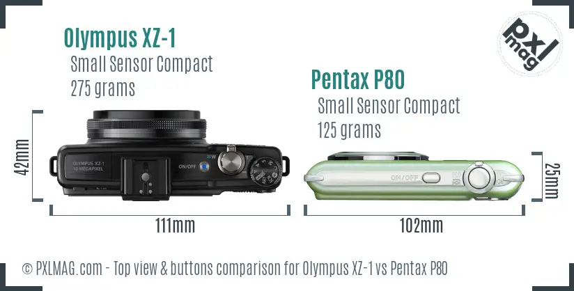 Olympus XZ-1 vs Pentax P80 top view buttons comparison