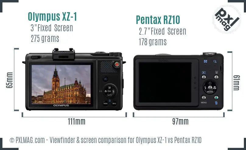 Olympus XZ-1 vs Pentax RZ10 Screen and Viewfinder comparison