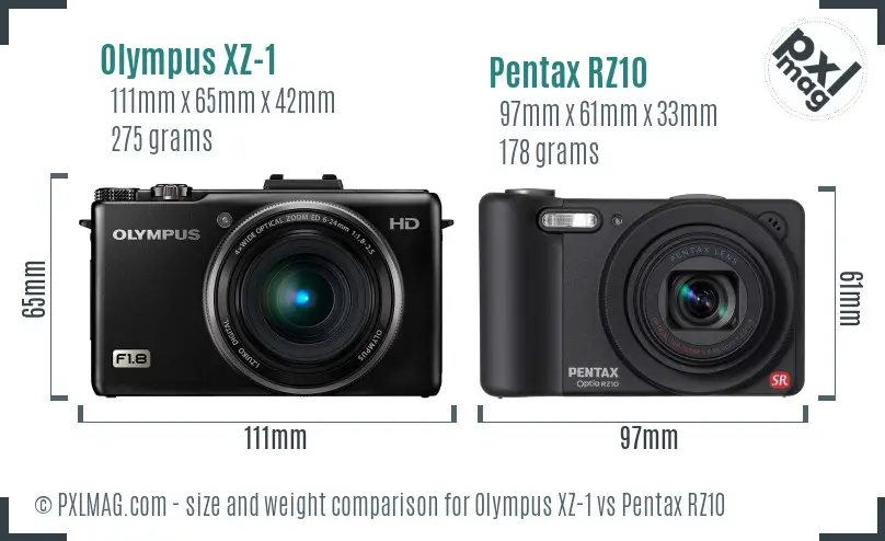 Olympus XZ-1 vs Pentax RZ10 size comparison