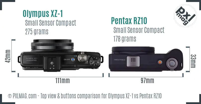 Olympus XZ-1 vs Pentax RZ10 top view buttons comparison