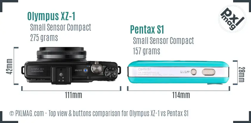 Olympus XZ-1 vs Pentax S1 top view buttons comparison