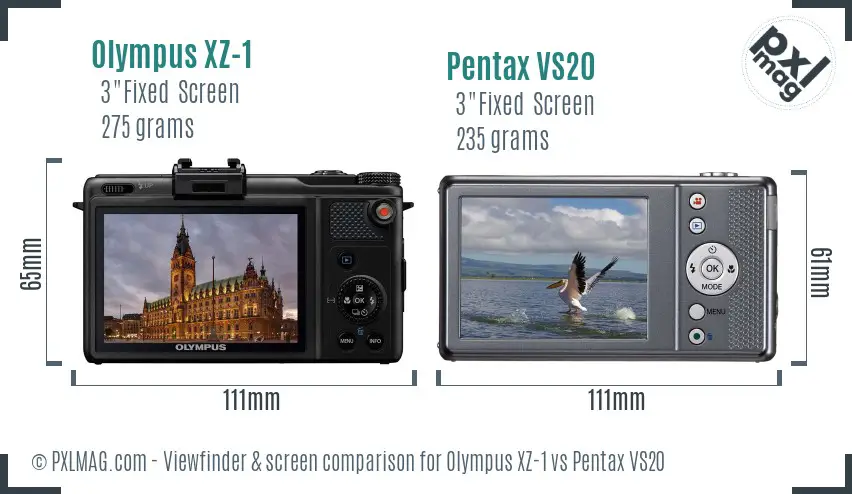 Olympus XZ-1 vs Pentax VS20 Screen and Viewfinder comparison