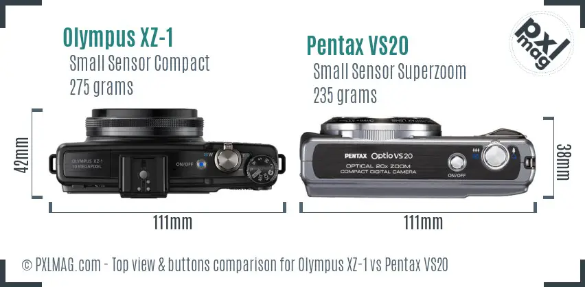 Olympus XZ-1 vs Pentax VS20 top view buttons comparison