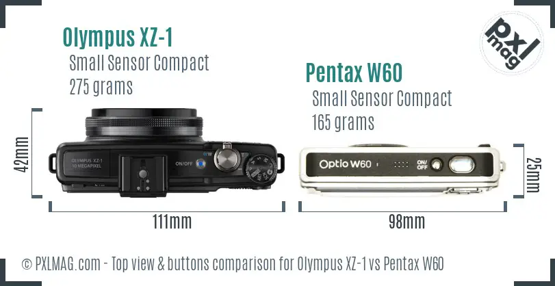 Olympus XZ-1 vs Pentax W60 top view buttons comparison