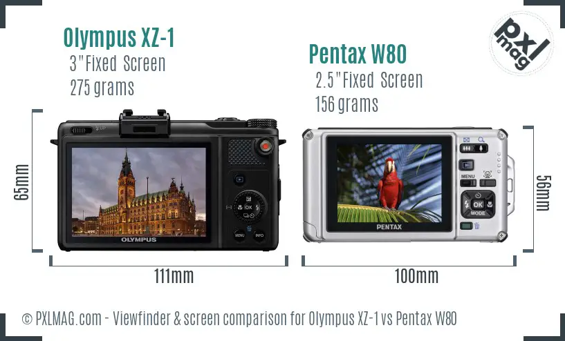 Olympus XZ-1 vs Pentax W80 Screen and Viewfinder comparison