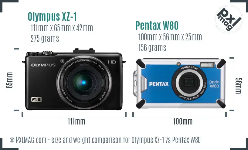 Olympus XZ-1 vs Pentax W80 size comparison