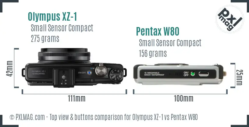 Olympus XZ-1 vs Pentax W80 top view buttons comparison