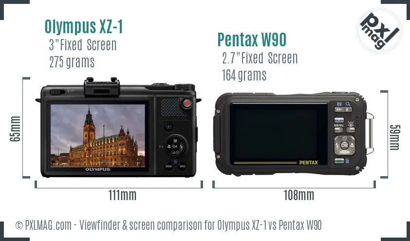 Olympus XZ-1 vs Pentax W90 Screen and Viewfinder comparison