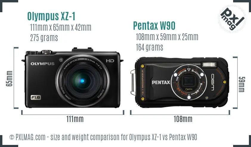 Olympus XZ-1 vs Pentax W90 size comparison