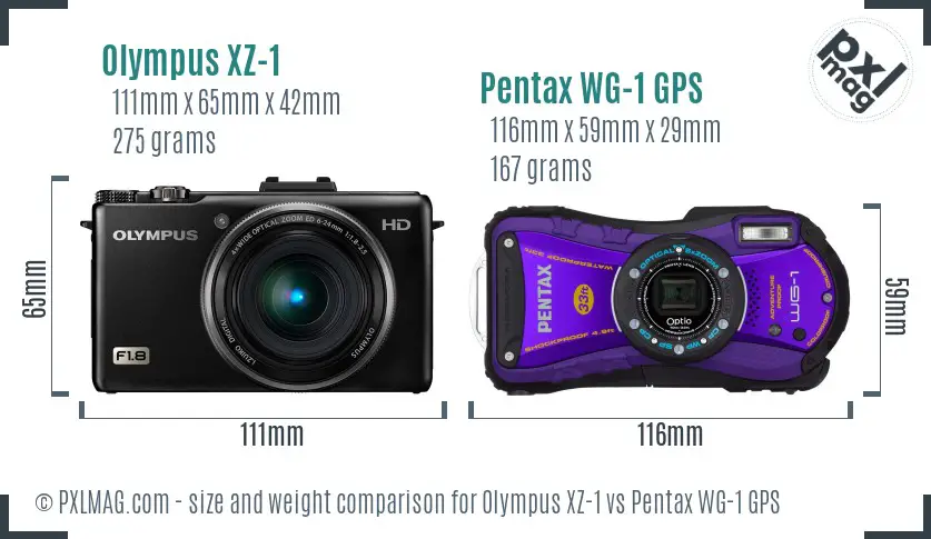 Olympus XZ-1 vs Pentax WG-1 GPS size comparison