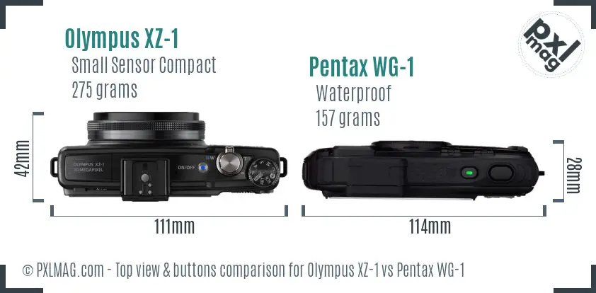 Olympus XZ-1 vs Pentax WG-1 top view buttons comparison