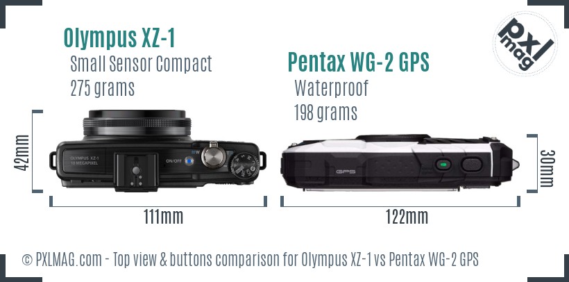 Olympus XZ-1 vs Pentax WG-2 GPS top view buttons comparison