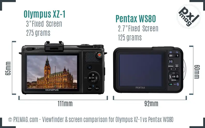 Olympus XZ-1 vs Pentax WS80 Screen and Viewfinder comparison